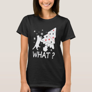 Grappige kat duwt kerstboom om Kat Wat T-shirt