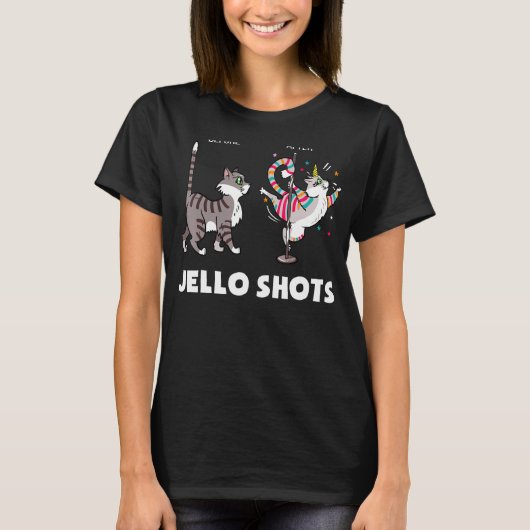 Grappige Kat Eenhoorn Voor Na Jello Schoten 1 T-shirt (Voorkant)