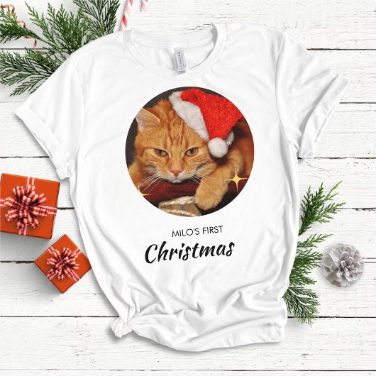 Grappige kat eerste kerst gepersonaliseerde kat fo t-shirt