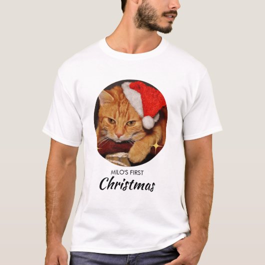 Grappige kat eerste kerst gepersonaliseerde kat fo t-shirt (Voorkant)