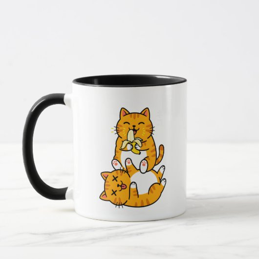 Grappige kat eet banaan Neko schattige cartoon ora Mok (Links)