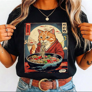 Grappige kat eet Ramen Japans voor kattenliefhebbe T-shirt