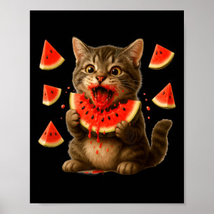 Grappige kat eet watermeloen schijf watermeloen da poster