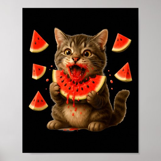 Grappige kat eet watermeloen schijf watermeloen da poster (Voorkant)