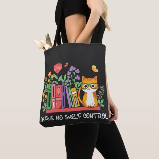 Grappige kat en boekenliefhebber tote bag (Dichtbij)