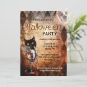 Grappige kat en cocktail Halloween Party Kaart (Staand voorkant)
