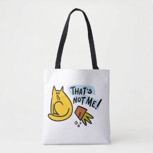 Grappige kat en een gekantelde bloempot tote bag