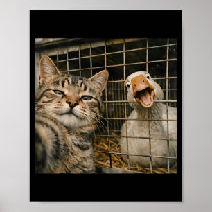 Grappige kat en gans selfie vreemde dieren vriends poster