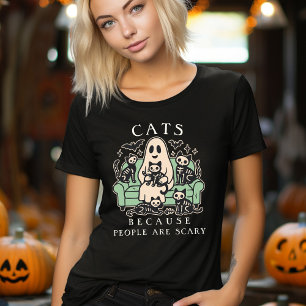 Grappige Kat en Geest Halloween Tri-Blend Shirt