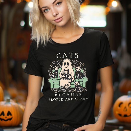 Grappige Kat en Geest Halloween Tri-Blend Shirt