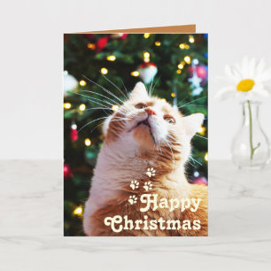 Grappige Kat en Groene Boom&Prettig Kerstmis Uniek Kaart