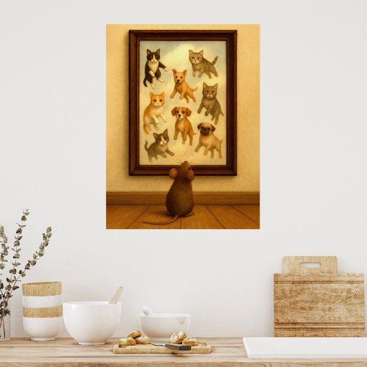 Grappige kat en hond muur kunst poster (Keuken)