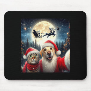 Grappige kat en hond selfie met kerstman Kerstmis Muismat