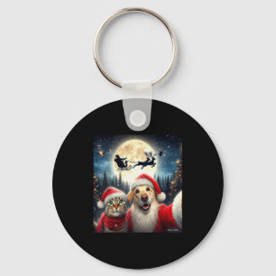 Grappige kat en hond selfie met kerstman Kerstmis Sleutelhanger