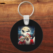 Grappige kat en hond selfie met kerstman Kerstmis Sleutelhanger (Voorkant)