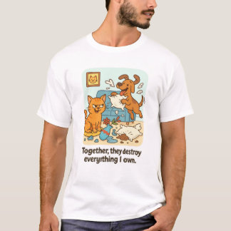 Grappige kat en hond T-shirt - Samen Ze Vernietige