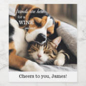 Grappige Kat en Hond Vriendschap Foto Wijn Etiket (Enkel label)