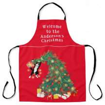 Grappige kat en kerstboom gepersonaliseerd rood