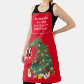 Grappige kat en kerstboom gepersonaliseerd rood schort (Insitu)