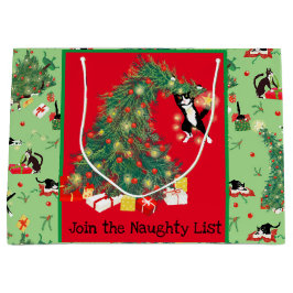 Grappige Kat en Kerstboom Prouble Custom Groen Groot Cadeauzakje