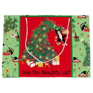 Grappige Kat en Kerstboom Prouble Custom Groen Groot Cadeauzakje