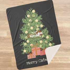 Grappige kat en kerstboom vrolijke katjes! Black Sherpa Deken