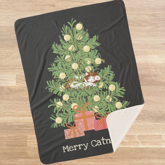 Grappige kat en kerstboom vrolijke katjes! Black Sherpa Deken