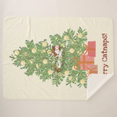 Grappige kat en kerstboom vrolijke katjes! Crème Sherpa Deken (Voorkant (horizontaal))