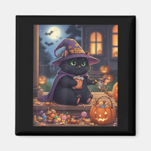Grappige kat en knuffelmuis Halloween pompoen zwar Magneet