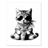 Grappige kat en koffie rubberstempel (Afrduk)