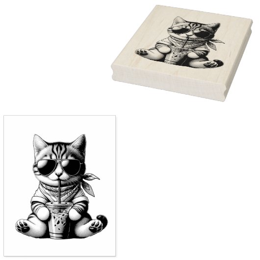 Grappige kat en koffie rubberstempel (Gestempeld)