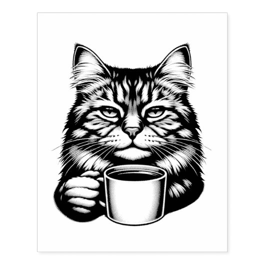 Grappige kat en koffie rubberstempel (Afrduk)
