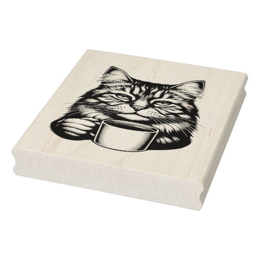 Grappige kat en koffie rubberstempel (Stempel)