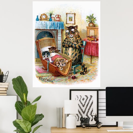 grappige kat en kraakbekken poster (Thuiskantoor)