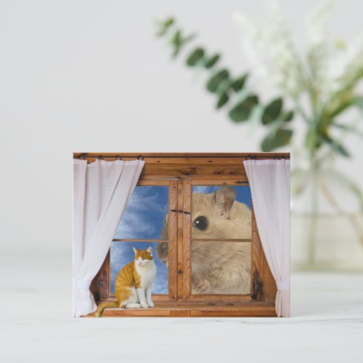 Grappige kat en muis briefkaart (Staand voorkant)