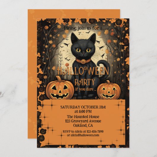 Grappige kat en pompoen Halloween Kaart (Voorkant / Achterkant)