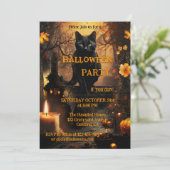 Grappige kat en Raven Halloween Party Kaart (Staand voorkant)