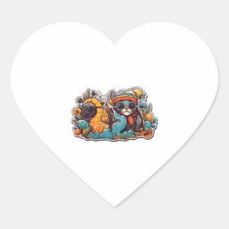 Grappige kat en schildpad hart sticker