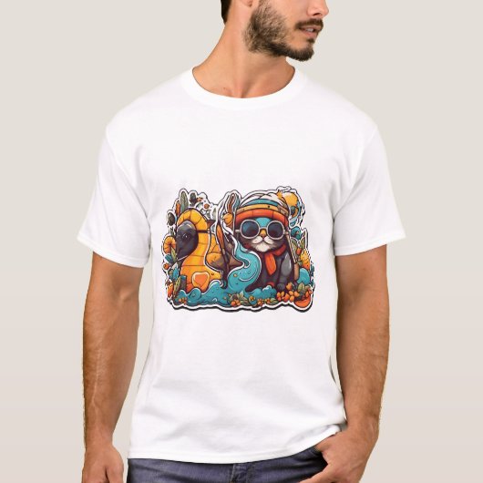 grappige kat en schildpad t-shirt (Voorkant)