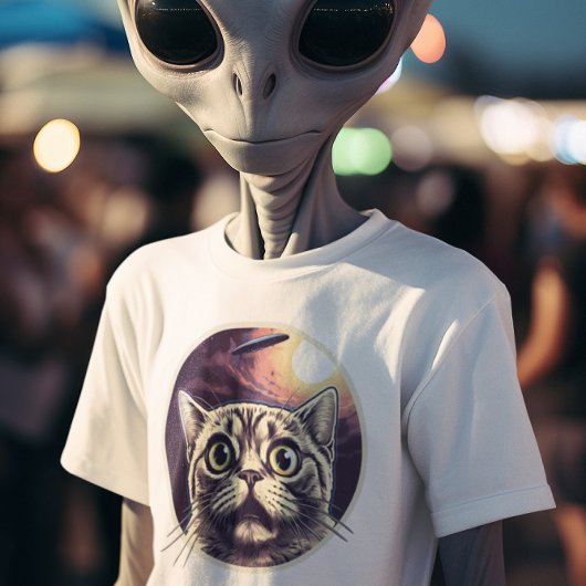 Grappige kat en ufo t-shirt