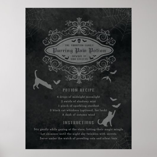 Grappige kat en vleermuizen drankje recept speelse poster (Voorkant)
