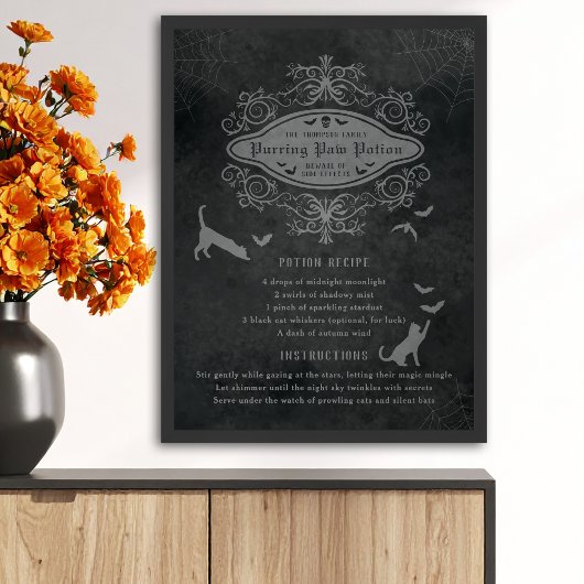 Grappige kat en vleermuizen drankje recept speelse poster