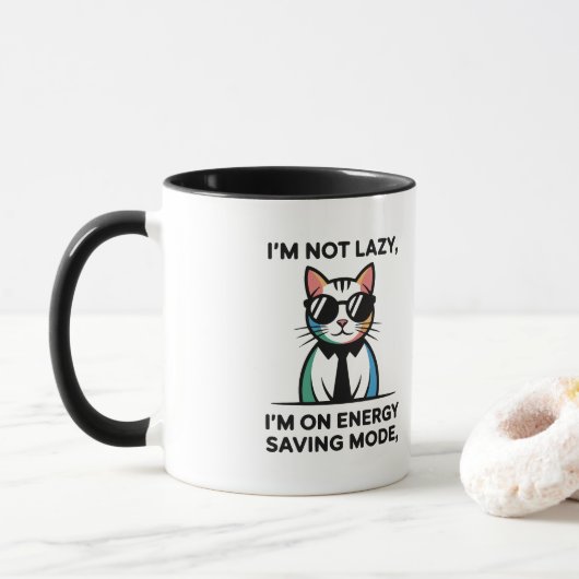 Grappige Kat Energiebesparende Modus IK BEN NIET L Mok (Met donut)
