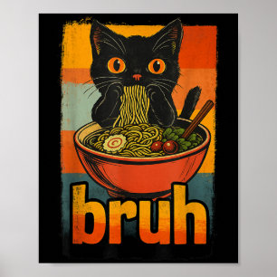 Grappige Kat Eten Japanse Ramen Noodles Mannen Vro Poster