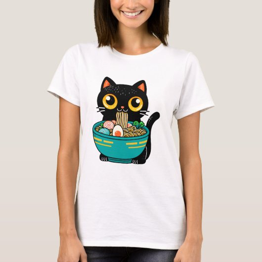 Grappige Kat Eten Ramen Japanse Kat Ramen Noodles T-shirt (Voorkant)