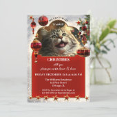 Grappige Kat Feestelijke Kerstvakantie Kaart (Staand voorkant)