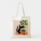 Grappige kat figurenboom in pot handgetekend tote bag (Achterkant)