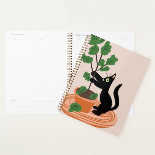 Grappige kat figurenboom in pot handgetekende planner (Display)