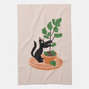 Grappige kat figurenboom in pot Kamerplanten Handg Theedoek