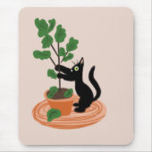 Grappige kat figuur boom in pot handgetekend muismat (Voorkant)